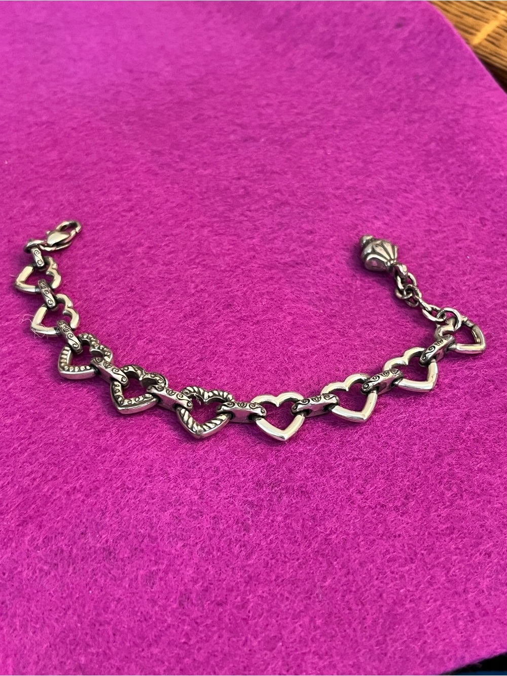 Brighton Silver Heart Link Bracelet with Polished & Textured Hearts
